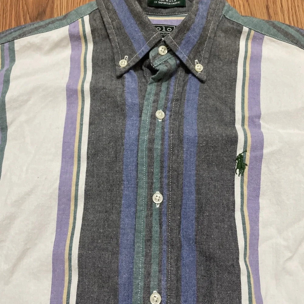 Polo Ralph Lauren Shirt Mens Large Made USA 90s Button Down Striped Preppy